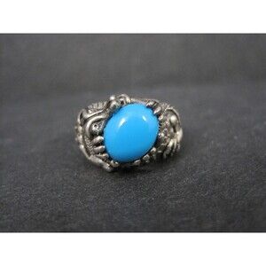 Estate Sterling Silver Turquoise Dragon Ring Size 7